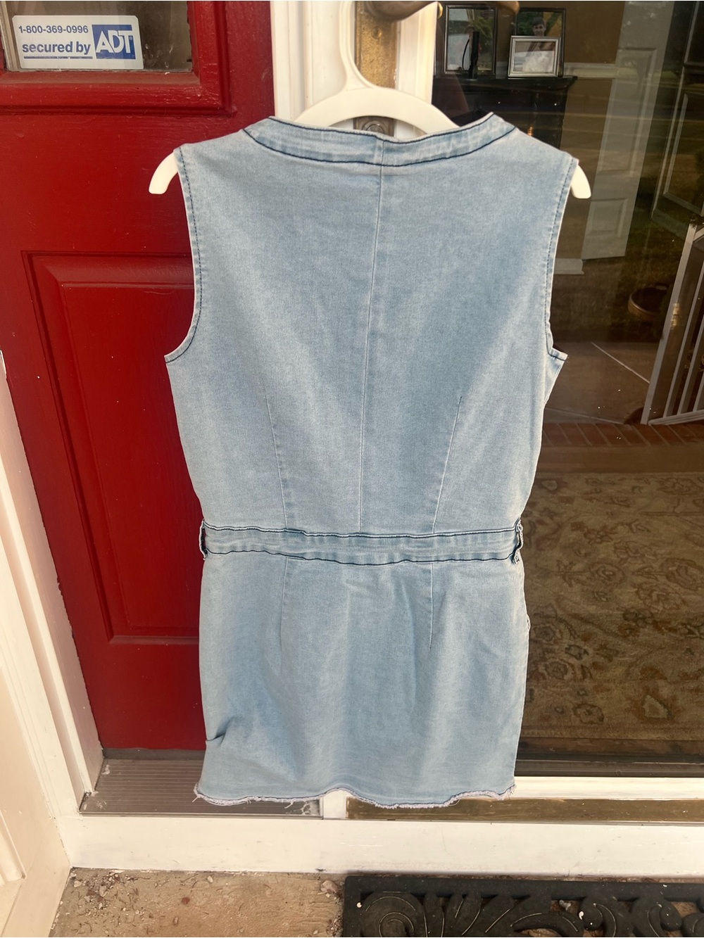 Light Wash Denim Button-Front Sleeveless Mini Dress - Picture 7 of 10